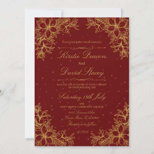 Gold Ornate Floral Wedding Invitation   (Front)