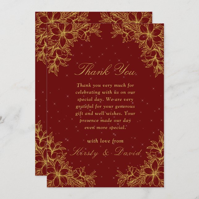 Gold Ornate Floral Wedding Thank You Card (Front/Back)