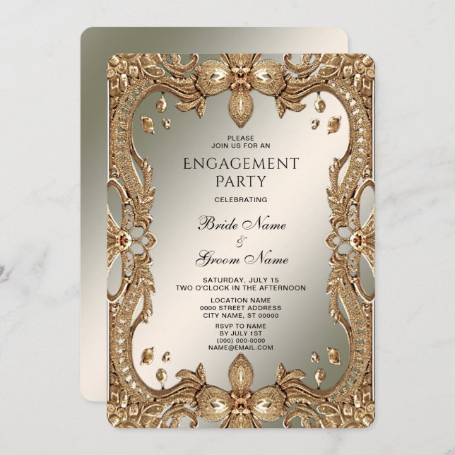 Gold Ornate Frame Engagement Invitation (Front/Back)