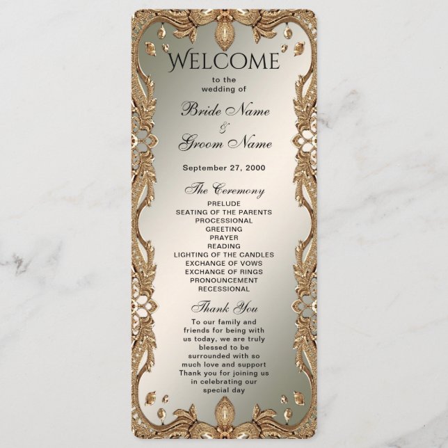 Gold Ornate Frame Wedding Program Programme (Front)