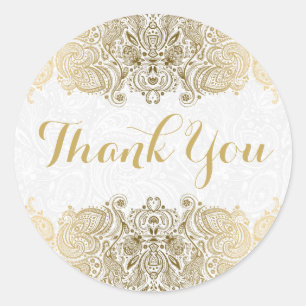 Gold Ornate Paisley White Background Classic Round Sticker
