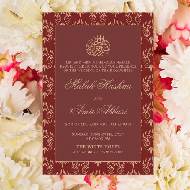 Gold Ornate Pattern Red Islamic Muslim Wedding Invitation (Creator Uploaded)