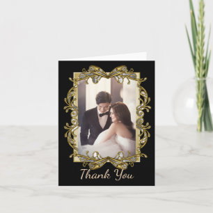 Gold Ornate Photo Wedding Thank You Card