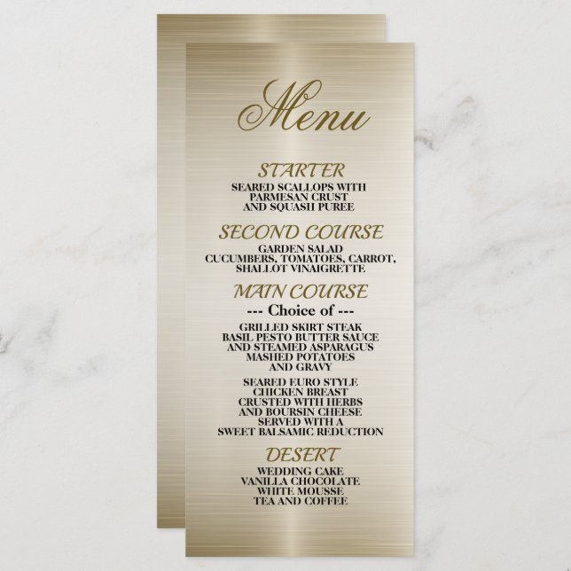 Gold Ornate Rectangle Dimond Flowers Shiny Elegant Menu (Front/Back)