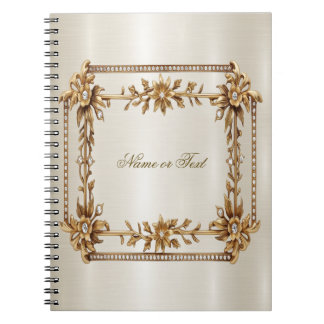 Gold Ornate Rectangle Dimond Flowers Shiny Elegant Notebook