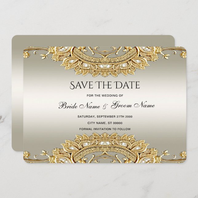Gold Ornate Save The Date Card (Front/Back)