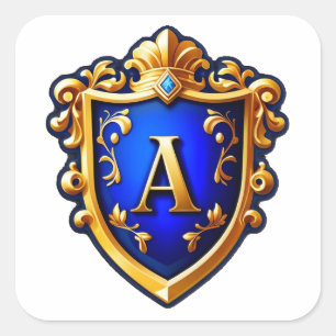Gold Ornate Shield Crest With Letter A Square Sticker