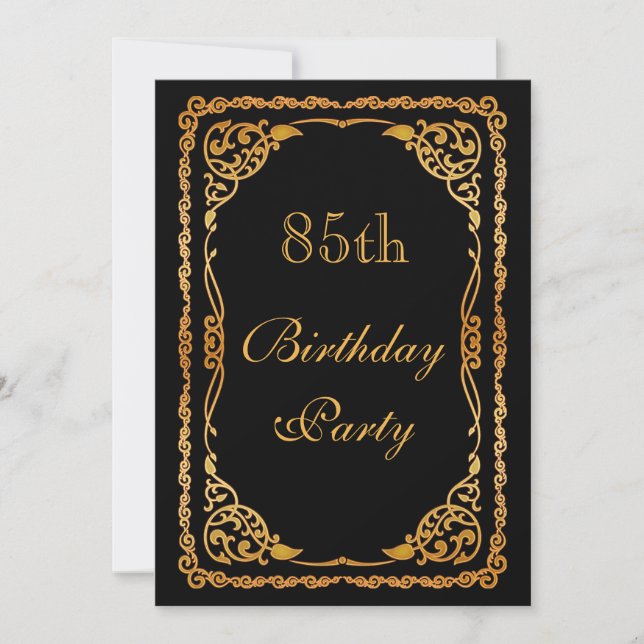 Gold Ornate Swirls 85th Birthday Invitation (Front)