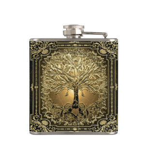 Gold Ornate Tree of Life Ancient Rustic Flask