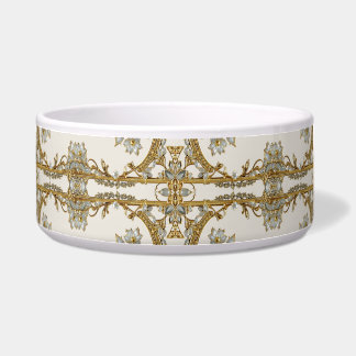 Gold Ornate White Floral Ceramic Pet Bowl