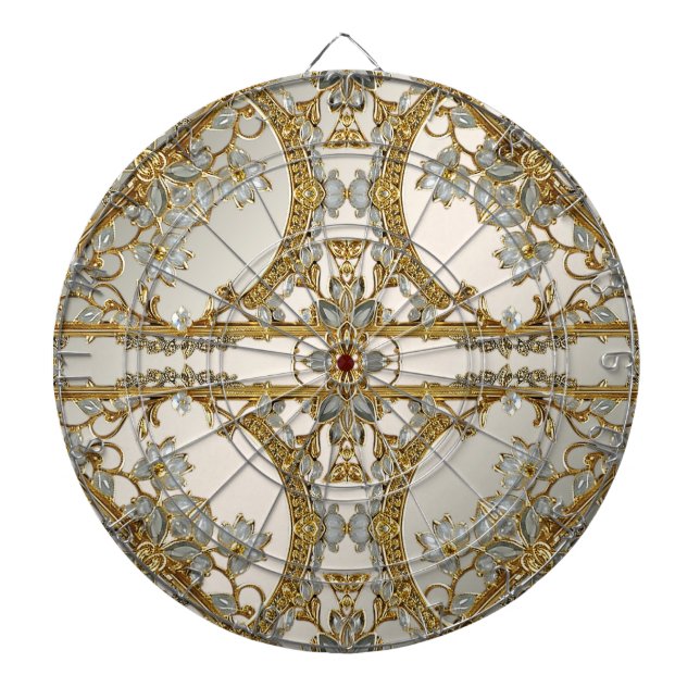Gold Ornate White Floral Dartboard (Front)