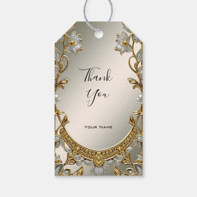 Gold Ornate White Floral Gift Tag (Front)