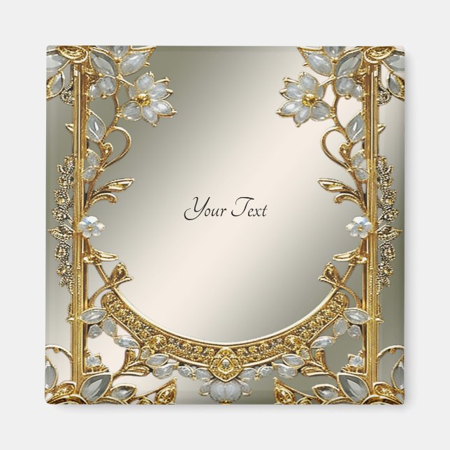 Gold Ornate White Floral Magnet (Front)