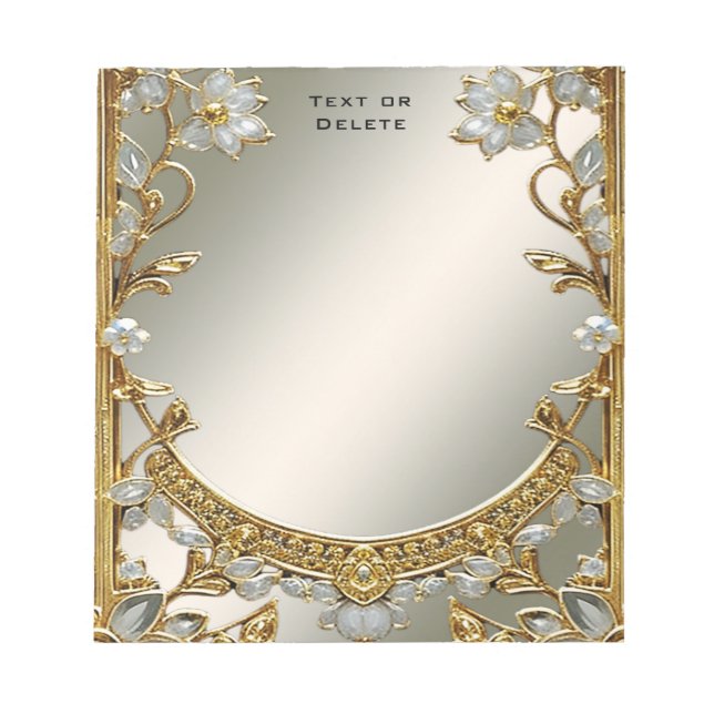 Gold Ornate White Floral Notepad (Front)