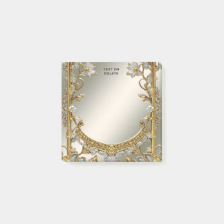 Gold Ornate White Floral Post it Notes