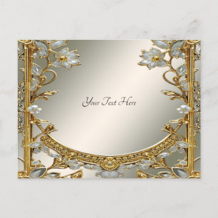 Gold Ornate White Floral Postcard