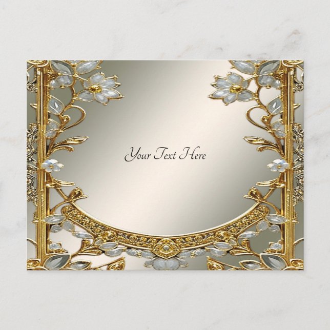 Gold Ornate White Floral Postcard (Front)
