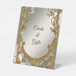 Gold Ornate White Floral Tabletop Signs