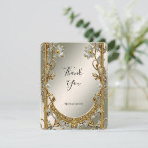 Gold Ornate White Floral Thank You Card