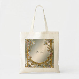 Gold Ornate White Floral Tote Bag