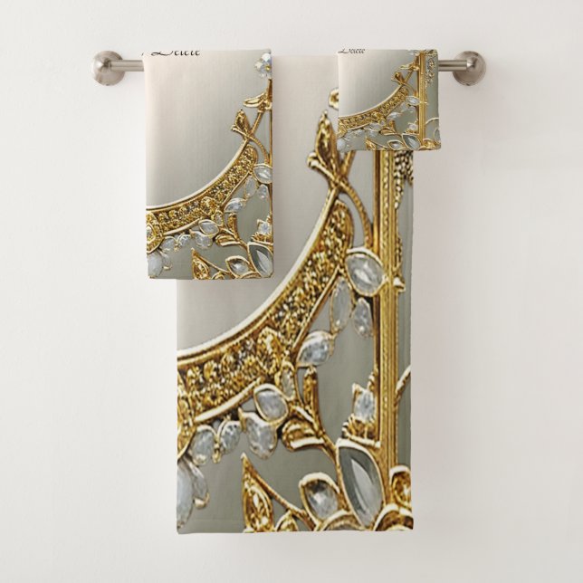 Gold Ornate White Floral Towel Set (Insitu)