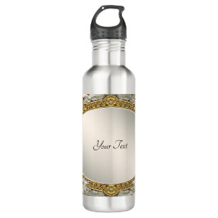 Gold Ornate White Floral Water Bottle