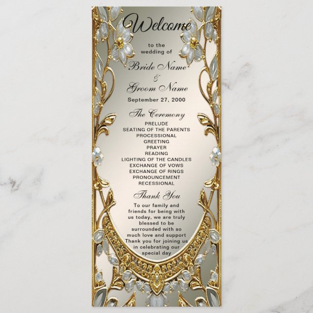 Gold Ornate White Floral Wedding Program Programme (Front)