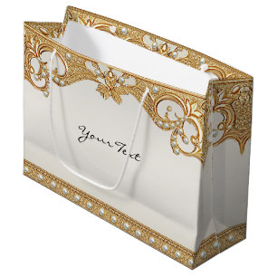 Gold Ornate White Pearls Gift Bag