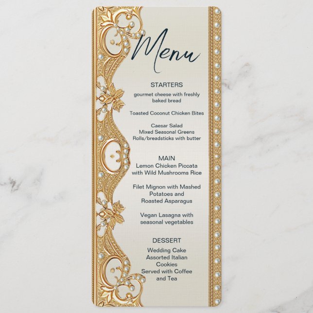 Gold Ornate White Pearls Menu (Front)