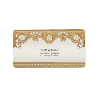 Gold Ornate White Pearls Return Address Label