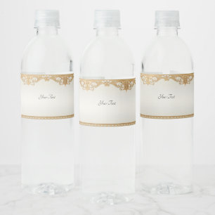 Gold Ornate White Pearls Water Bottle Label