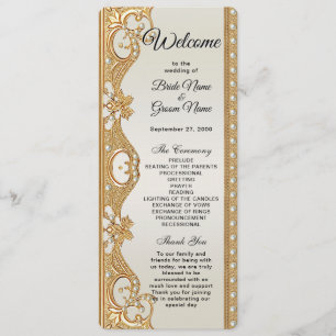 Gold Ornate White Pearls Wedding Program Programme