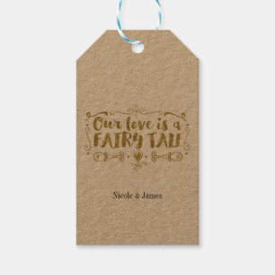 Gold OUR LOVE IS A FAIRY TALE Custom Wedding Favou Gift Tags