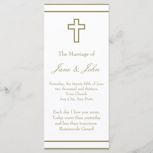 Gold Outline Cross Set Wedding Program Programme (Front)