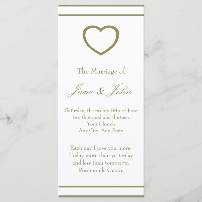 Gold Outline Heart Set Wedding Program Programme (Front)