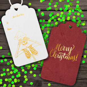 Gold Outline Skeleton Ornament Eye Merry Christmas Gift Tags