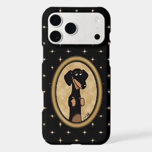 Gold Oval Dachshund Cartoon Portrait (black & tan)