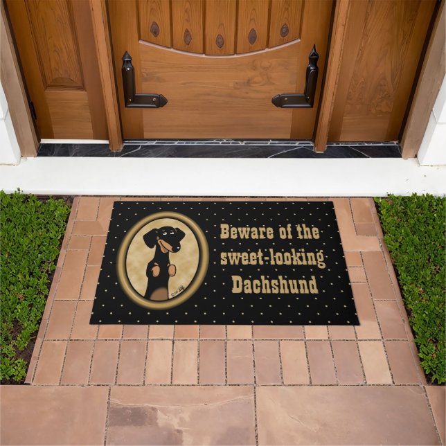 Gold Oval Dachshund Cartoon Portrait (black & tan) Doormat (Outdoor)