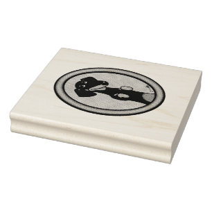 Gold Oval Dachshund Cartoon Portrait (black & tan) Rubber Stamp