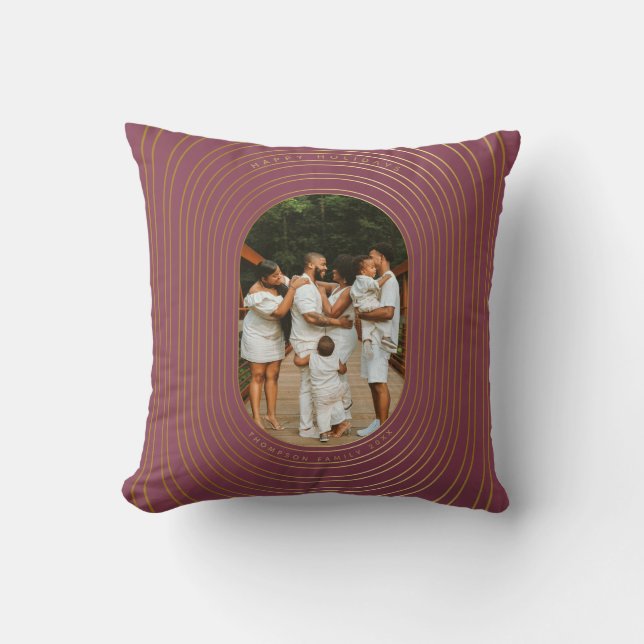 Gold Oval Frame Custom Photo Family Christmas Cushion (Front)