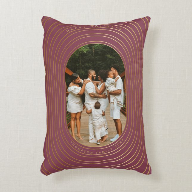 Gold Oval Frame Custom Photo Family Christmas Decorative Cushion (Front(Vertical))