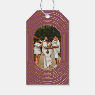 Gold Oval Frame Custom Photo Family Christmas Gift Tags