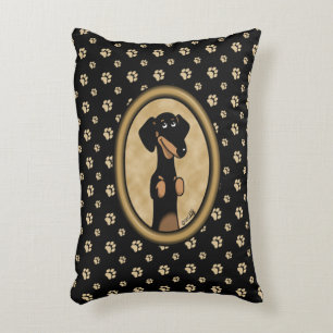 Gold Oval Frame Dachshund Portrait (black & tan) Decorative Cushion
