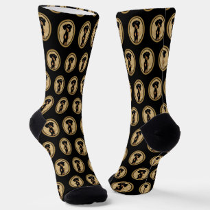 Gold Oval Frame Dachshund Portrait (black & tan) Socks