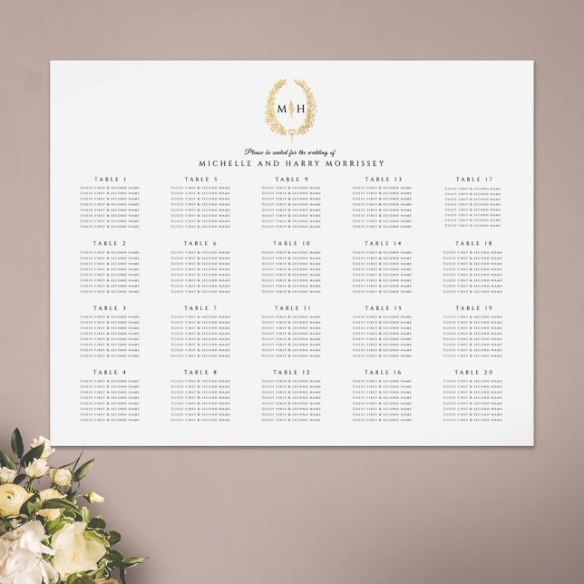 Gold oval wreath wedding 20 table seating chart (Creator Uploaded)