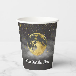 Gold Over the Moon and Stars Baby Shower Paper Cups
