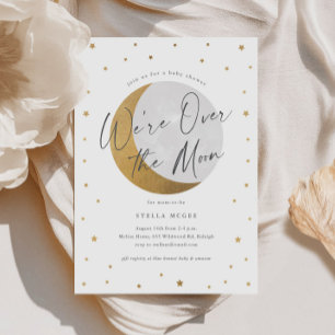 Gold Over the Moon Gender Neutral Baby Shower Invitation