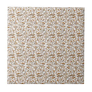 Gold over White Swirling Vines Pattern Tile