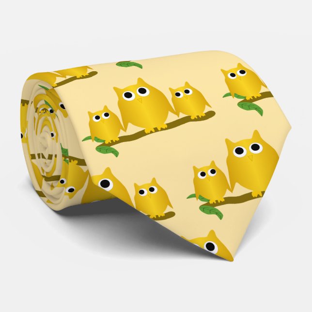 Gold Owls Design Any Colour Background Tie (Rolled)