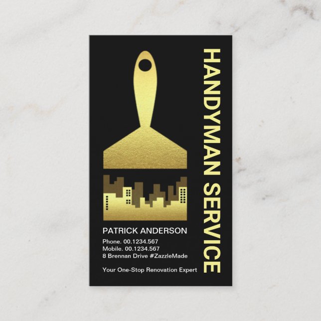Gold Paint Brush City Silhouette Business Card (Front)